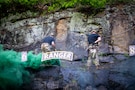 Two Army Rangers perform mountaineering training.