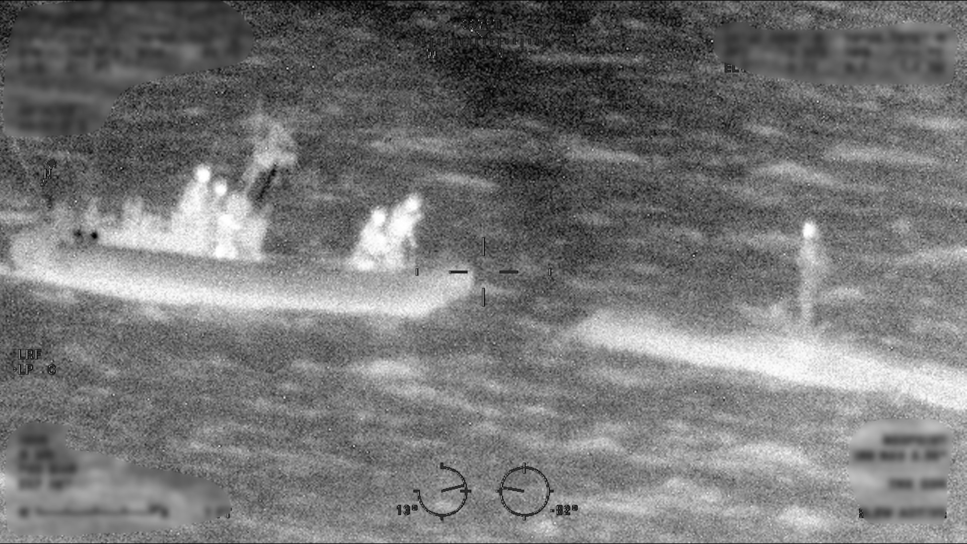 A boat crew from the Coast Guard Cutter Margaret Norvell (WPC-1105) rescuing a mariner approximately eight miles northwest of Freeport, Bahamas, May 30, 2025. A U.S. Coast Guard Air Station Miami HC-144 aircrew assisted with locating the individual. (U.S. Coast Guard photo)