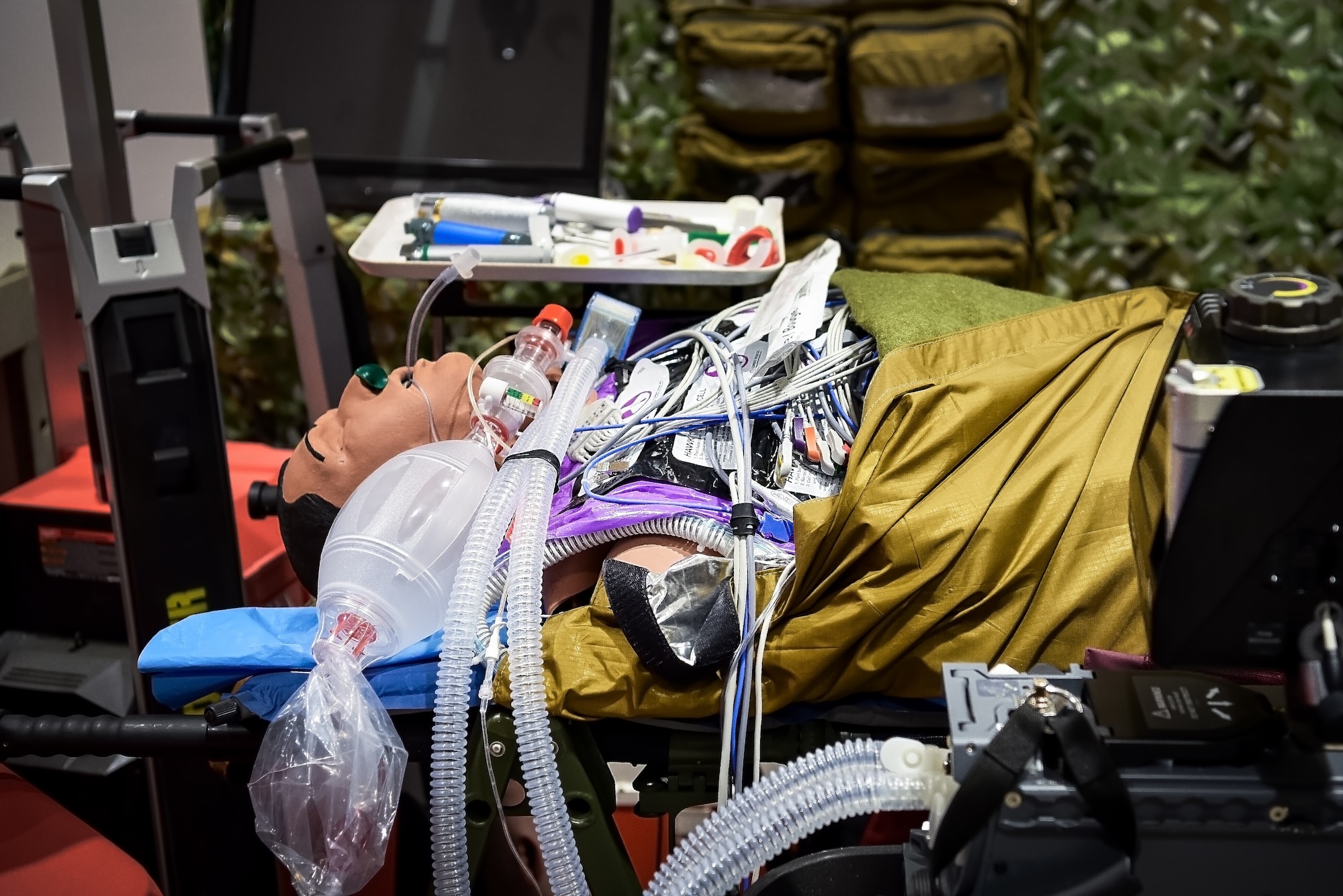 A patient care manikin is displayed during the inaugural Air Force Paramedic Currency Platform graduation ceremony at Camden, N.J., May 22, 2025. The ceremony was held to commemorate the successful completion of the paramedic currency platform at Cooper University Hospital by two Airmen assigned to the 87th Healthcare Operations Squadron. (U.S. Air Force courtesy photo)