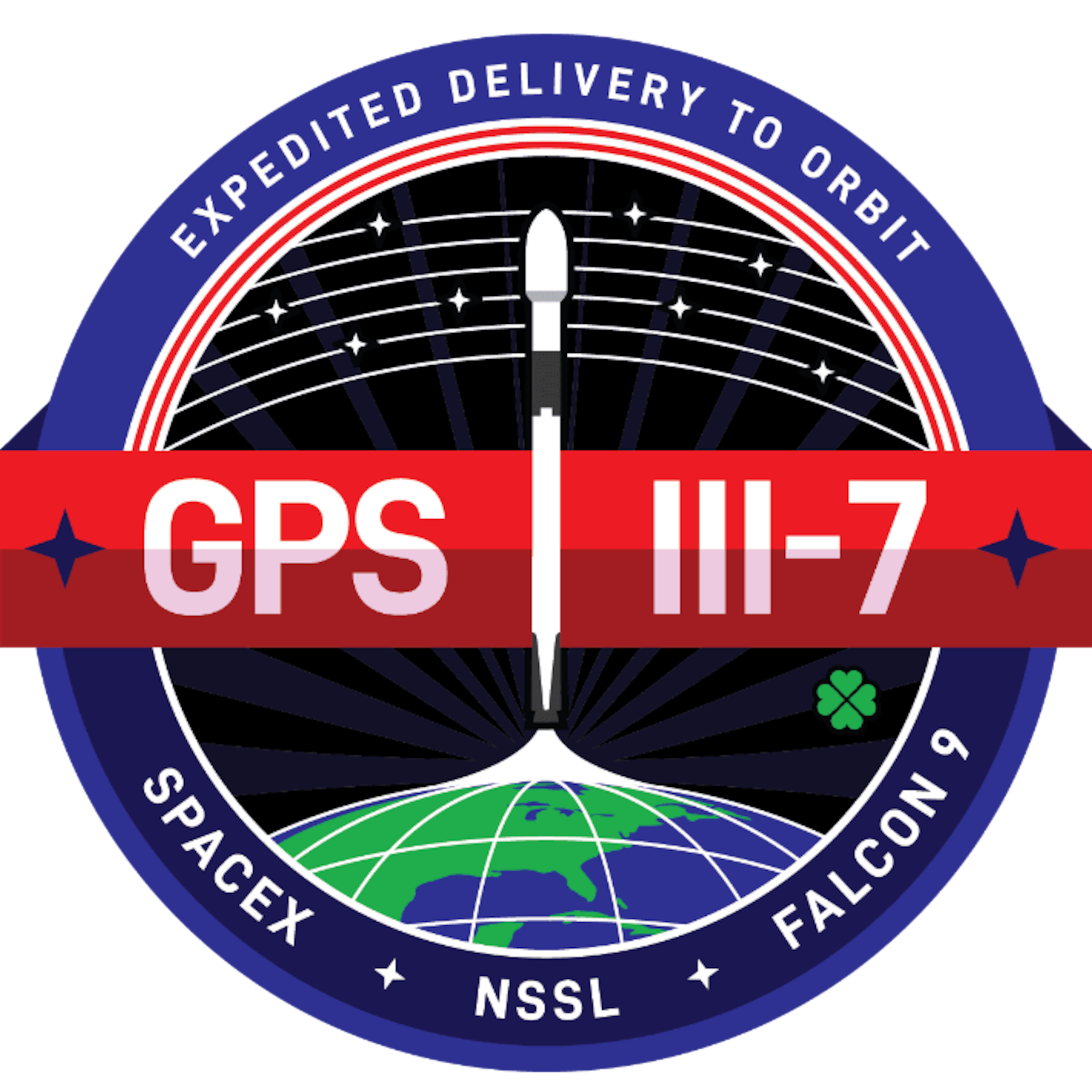 Artist’s rendering of the GPS III-7 SV08 (nicknamed “Katherine Johnson”) mission patch. (Illustration courtesy of SpaceX)