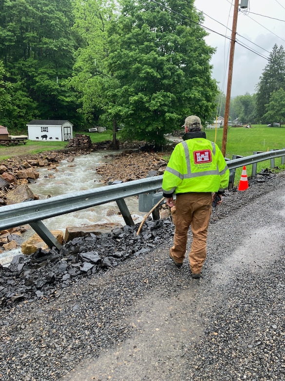 U.S. Army Corps of Engineers staff conducts debris assessments across the Georges Creek region of Allegany County on May 30.
