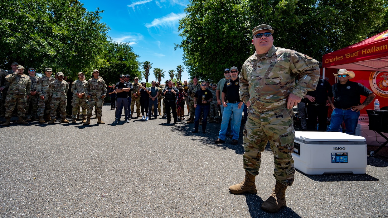 Commander delivers remarks prior to competition.