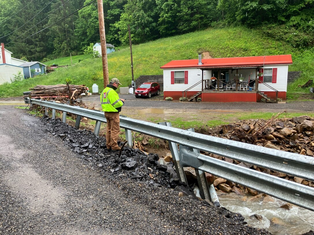 U.S. Army Corps of Engineers staff conducts debris assessments across the Georges Creek region of Allegany County on May 30.