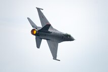 U.S. Air Force Capt. Ethan “Bantam” Smith, Pacific Air Forces F-16 Demonstration Team commander, conducts aerial maneuvers in an F-16 Fighting Falcon during the team’s final flight at Misawa Air Base, Japan, May 30, 2025.