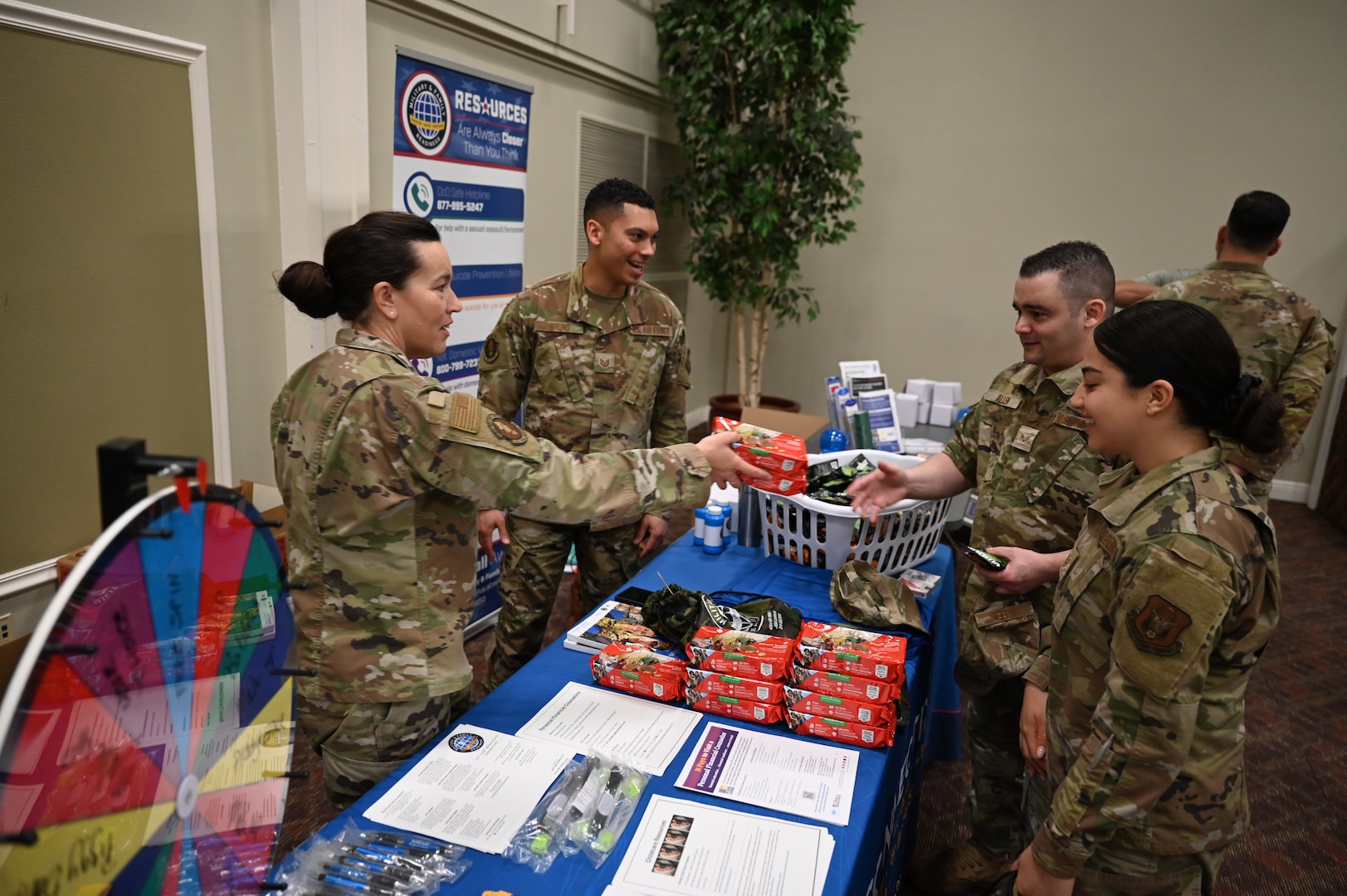 Supporting mental health organizations provide their counsel and resources to Airmen attending the resource fair at Arnold Hall on May 3, 2025. As part of Mental Health Awareness Month in May, the event sets opportunity for servicemembers to reflect on their mental wellness and expand their resiliency options. (US Air Force photo by Alex Dieguez)