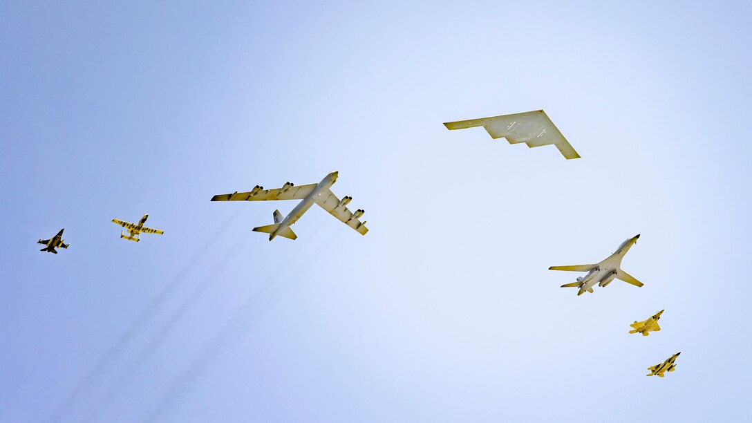 A formation of airplanes flying