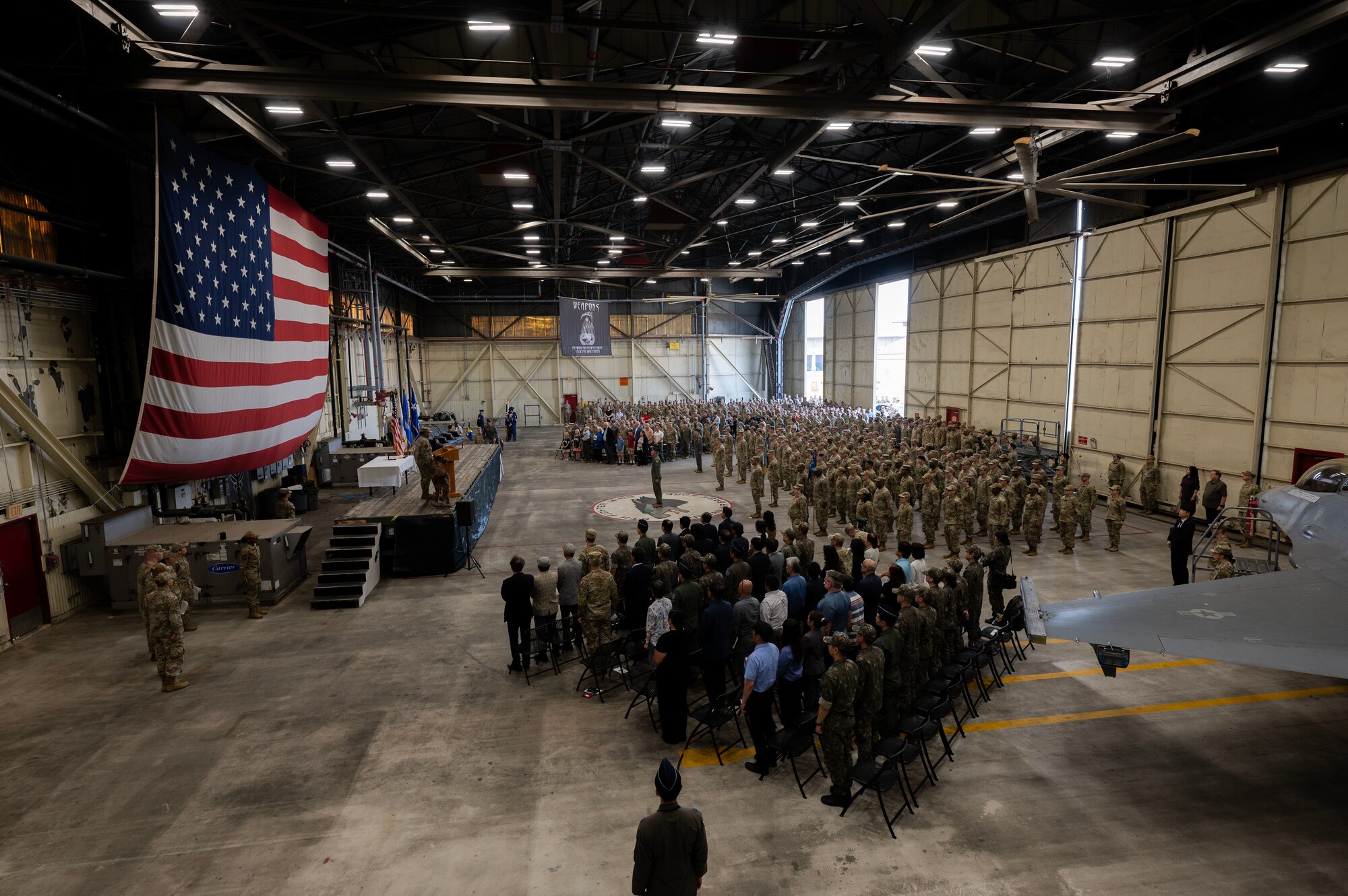 Members of the 8th Fighter Wing attend a change of command ceremony at Kunsan Air Base, Republic of Korea, May 30, 2025.