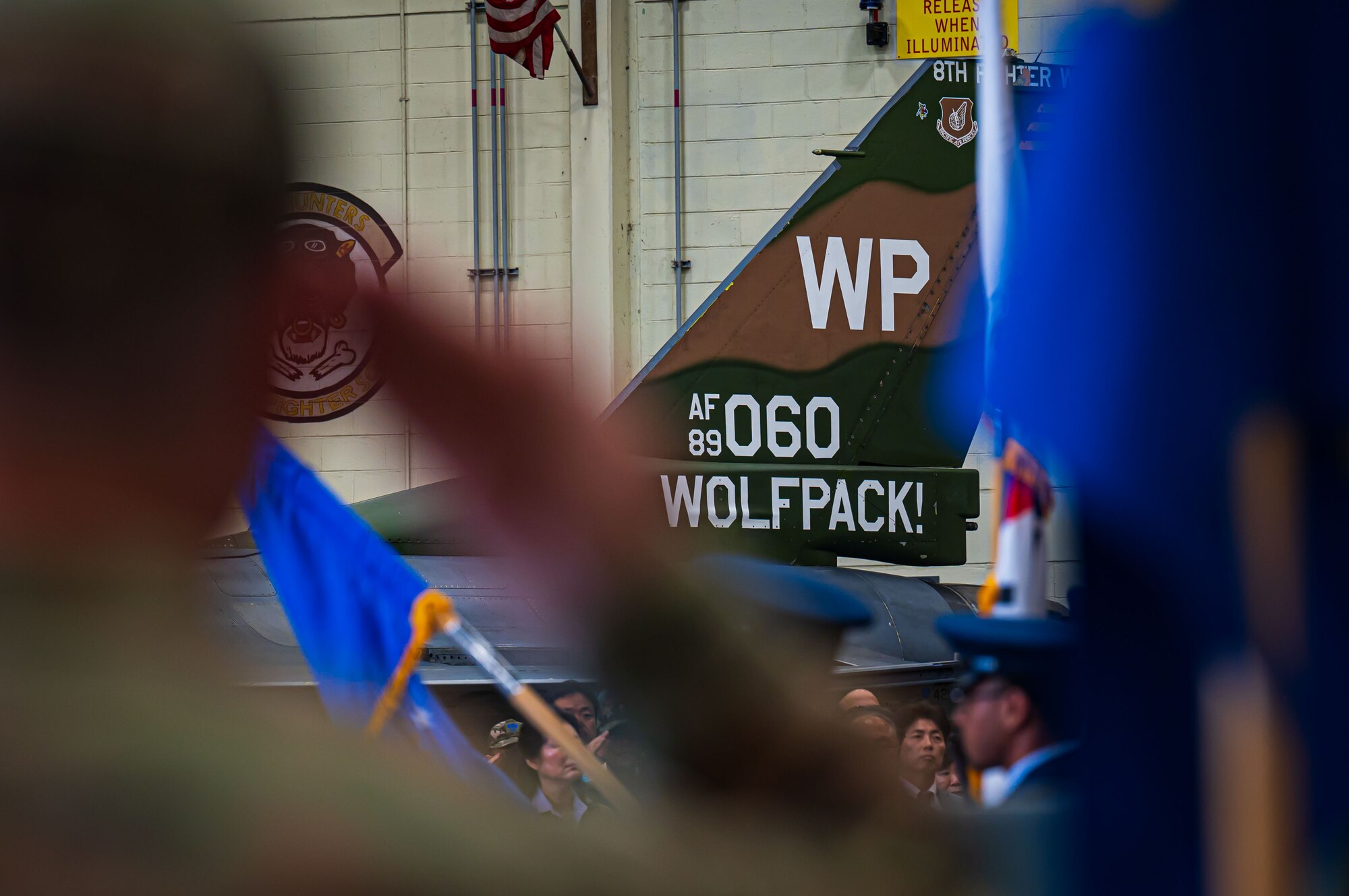 The 8th Fighter Wing’s Col. Robin Olds heritage tail sits on static display during the 8th FW change of command ceremony at Kunsan Air Base, Republic of Korea, May 30, 2025.