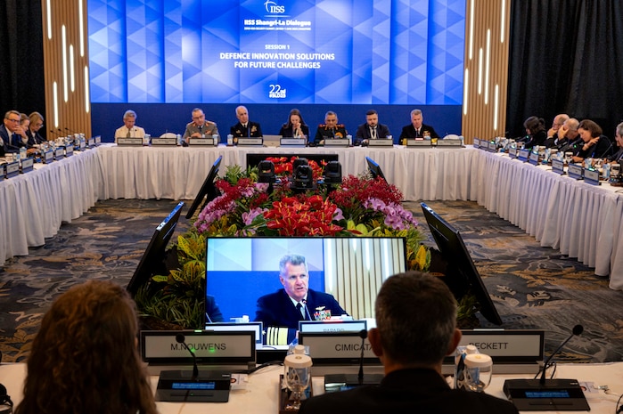 Adm. Samuel J. Paparo, commander of U.S. Indo-Pacific Command, speaks during Shangri-La Dialogue panel “Defence   Innovation Solutions for Future Challenges,” in Singapore, May 31, 2025. The Shangri-La Dialogue, hosted by the International Institute for Strategic Studies, is a defense summit focused on the Indo-Pacific region where ministers and representatives gather to discuss pressing security challenges and engage in bilateral talks. USINDOPACOM is committed to enhancing stability in the Indo-Pacific region by promoting security cooperation, encouraging peaceful development, responding to contingencies, deterring aggression and, when necessary, prevailing in conflict. (U.S. Navy photo by Chief Mass Communication Specialist Shannon M. Smith)