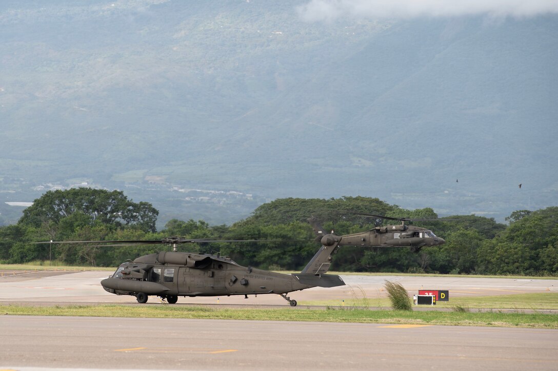A helicopter on a flightline