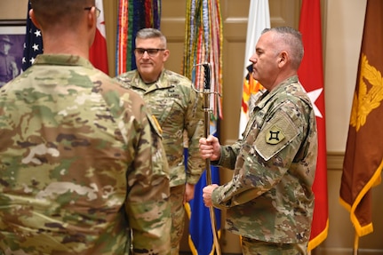 U.S. Army Chief Warrant Officer 5 (CW5) Robert Gibson, Sr., assumes responsibility as the seventh Command Chief Warrant Officer of the District of Columbia National Guard from CW5 Bernard Aguon during a change of responsibility ceremony at the D.C. Armory, Oct. 22, 2025. The ceremony was officiated by Brig. Gen. Craig M. Maceri, the D.C. Army National Guard’s Land Component Command (LCC) commander. The Command Chief Warrant Officer is the top Warrant Officer advisor to the D.C. National Guard’s Commanding General, the Adjutant General (TAG), and Land Component Command commander. The CCWO provides specialized expertise, leadership, and mentorship, and is responsible for the training, readiness, and professional development of the warrant officer corps.