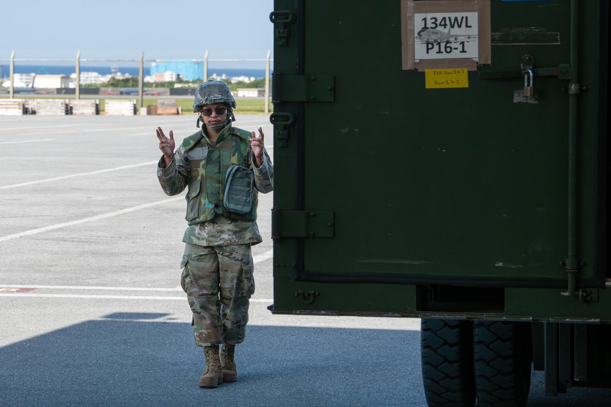 U.S. Service member taxis a vehicle.