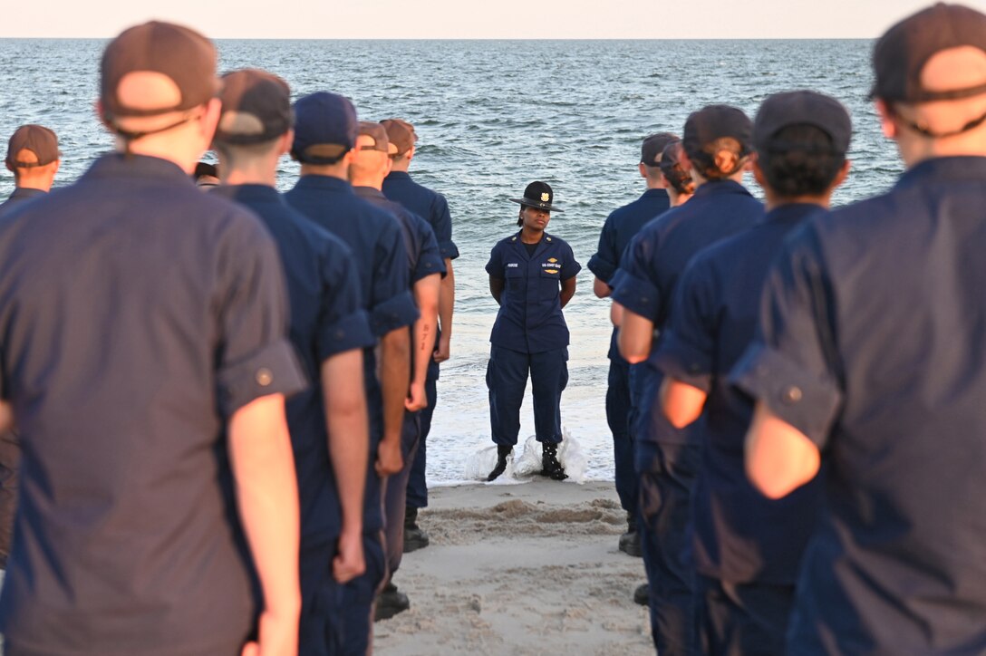 A U.S. Coast Guard recruit company earns their company flag, Coast Guard Training Center Cape May, NJ, Aug. 22, 2024.