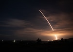An unarmed Minuteman III Intercontinental Ballistic Missile launches during an operational test at 01:35 a.m Pacific Time Nov. 5, 2025, at Vandenberg Space Force Base, Calif. ICBM systems require regular testing to verify system performance and identify any potential issues. Data gathered from Glory Trip 254 helps to identify and mitigate potential risks, ensuring the continued accuracy and reliability of the ICBM force.(U.S. Space Force photo by Tech. Sgt. Draeke Layman)