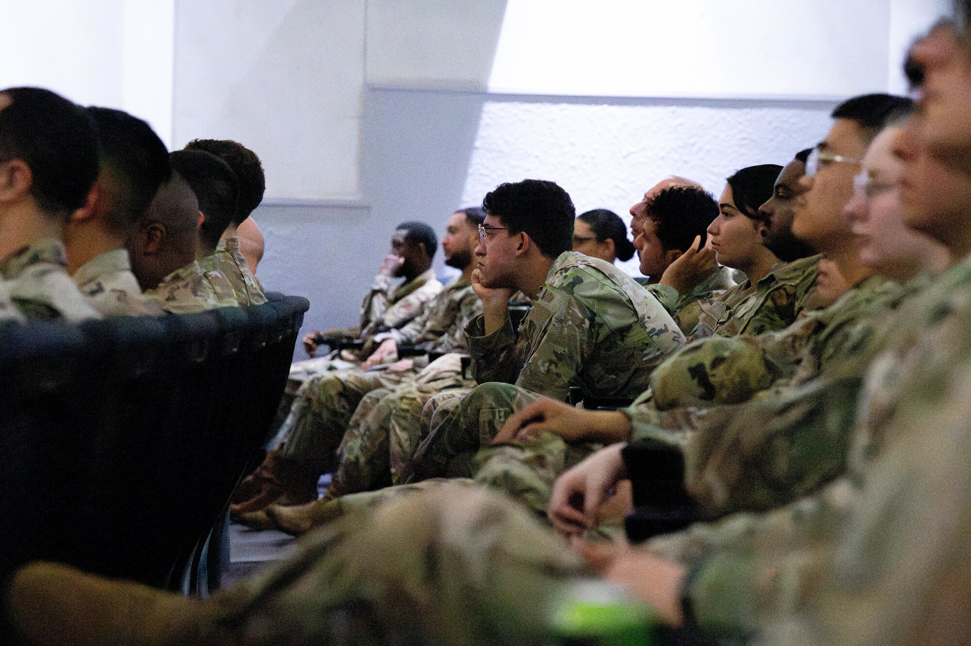 Members of the 374th Airlift Wing attend an all call.