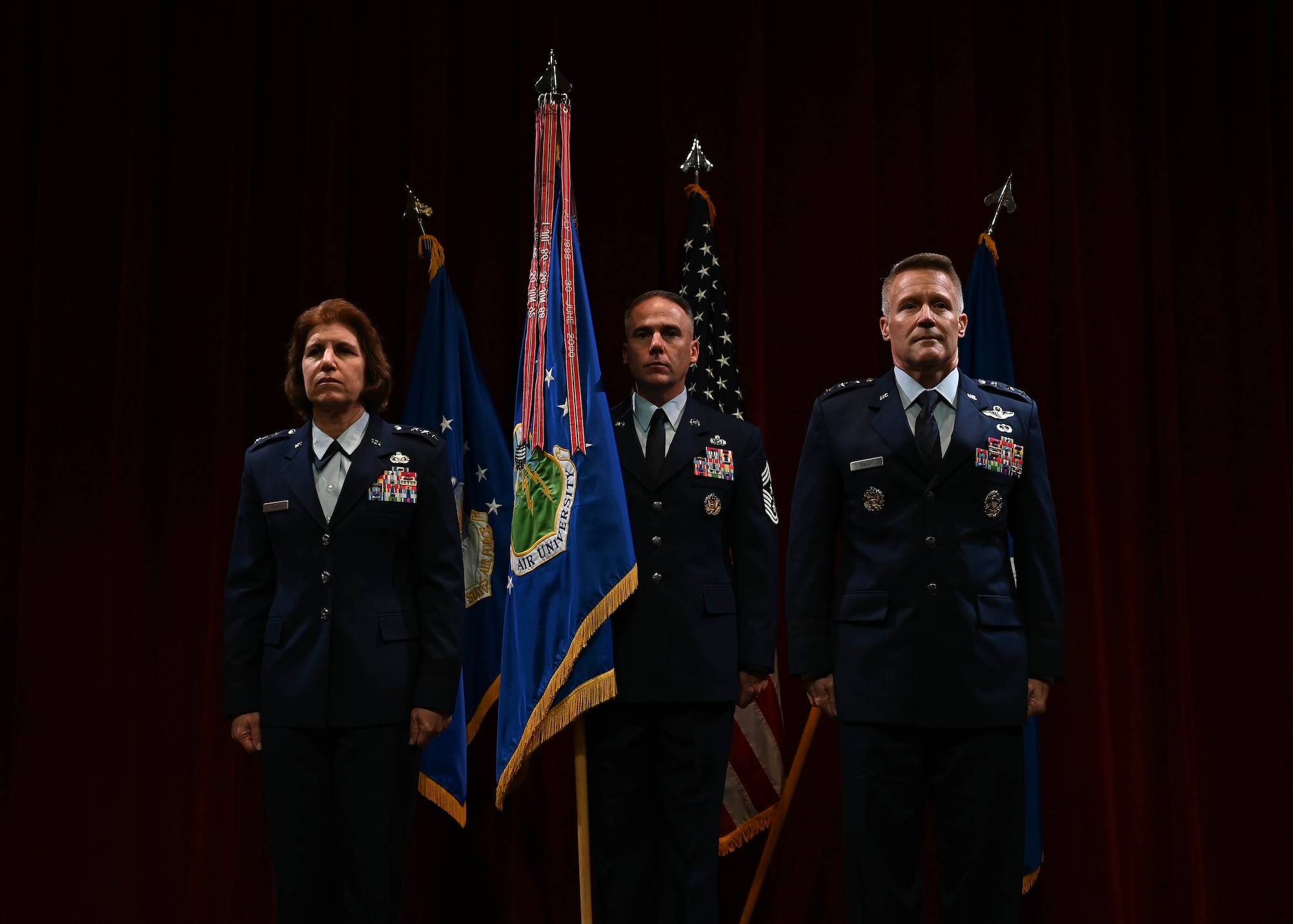 U.S. Airmen stand at attention during ceremony