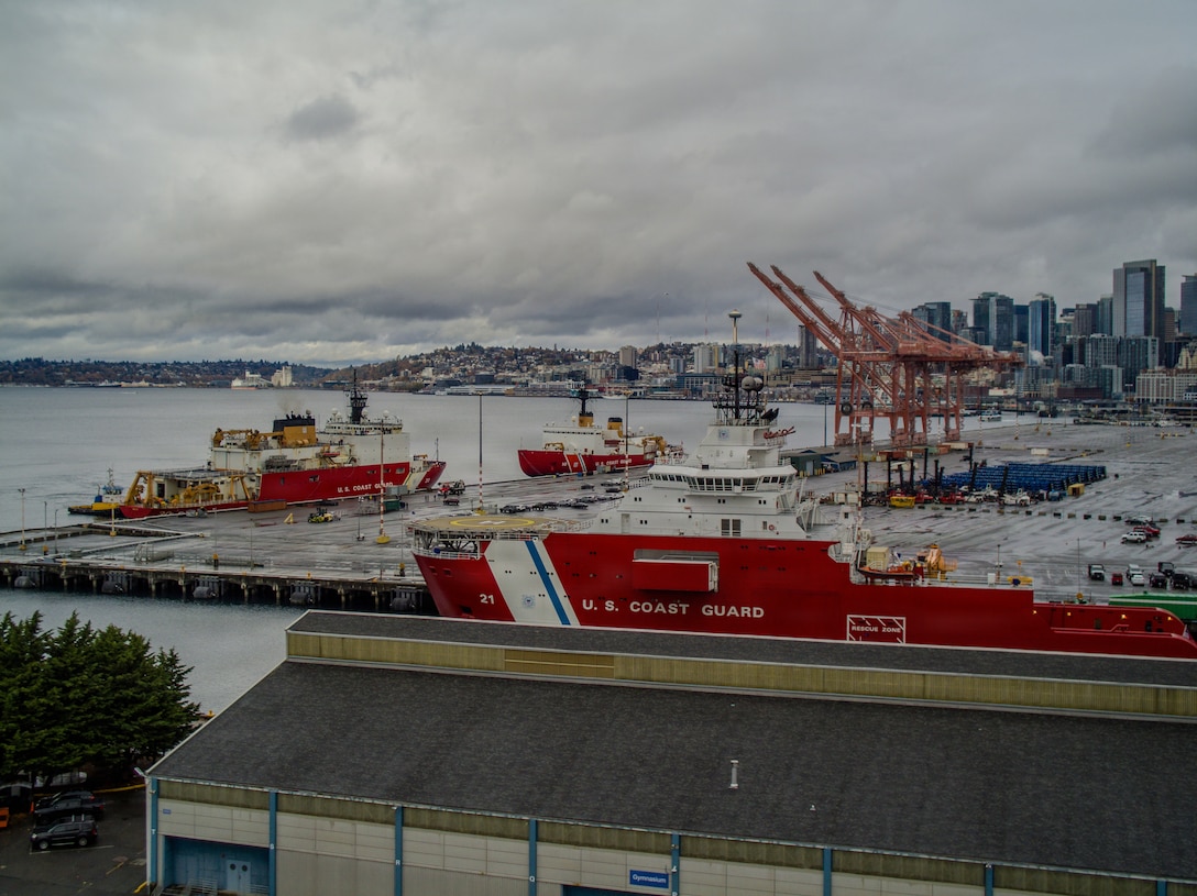 U.S. Coast Guard Cutter Healy (WAGB-20) arrives at Pier 46 on Coast Guard Base Seattle, Oct. 26, 2025. The crew of the Healy transited over 20,000 miles, supporting Operation Arctic West Summer and Operation Frontier Sentinel, protecting U.S. sovereign rights and territory, and promoting national security in the Arctic. (U.S. Coast Guard photo by Lieutenant Christopher Butters)