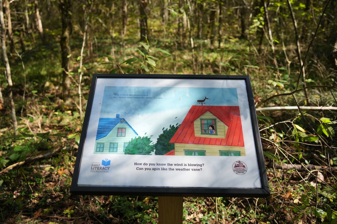 Granville, Tenn.. (Sept. 27, 2025) — A storybook poster is displayed along the Periwinkle Trail at Cordell Hull Lake following a National Public Lands Day volunteer event in partnership with the U.S. Army Corps of Engineers and a ribbon-cutting ceremony for the trail. (USACE photo by Noe Gonzalez)