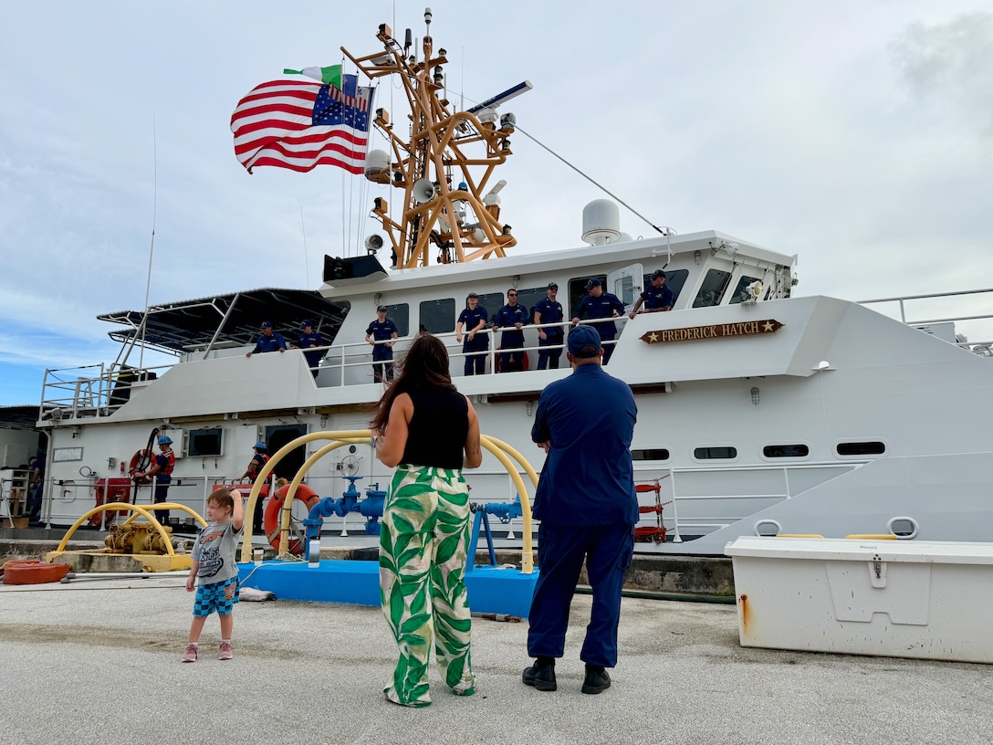 USCGC Frederick Hatch (WPC 1143) returns to Guam from Honolulu, where it underwent drydock.