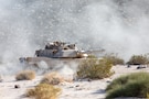 Soldiers of the Royal Saudi Land Forces (RSLF), equipped with M1 Abrams main battle tanks, conduct force-on-force operations for the first time at the National Training Center during Rotation 26-02 at Fort Irwin, Calif., Nov. 4, 2025. Partnering with U.S. Army Central, the RSLF, and 3rd Security Forces Assistance Brigade, will integrate with 2nd Brigade, 1st Cavalry Division to improve interoperability and operational effectiveness in a tough, realistic environment. (U.S. Army photo by Staff Sgt. Devon Jones)