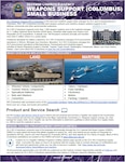 Weapons Support (Columbus) flyer providing information on what is procured, where to find procurement opportunities, major spend patterns, training opportunities, and contact info.