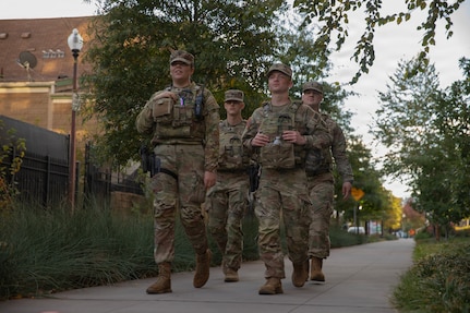 U.S. Soldiers with the 128th Military Police Company, Alabama National Guard, conduct a presence patrol in Washington, D.C., Oct. 24, 2025.