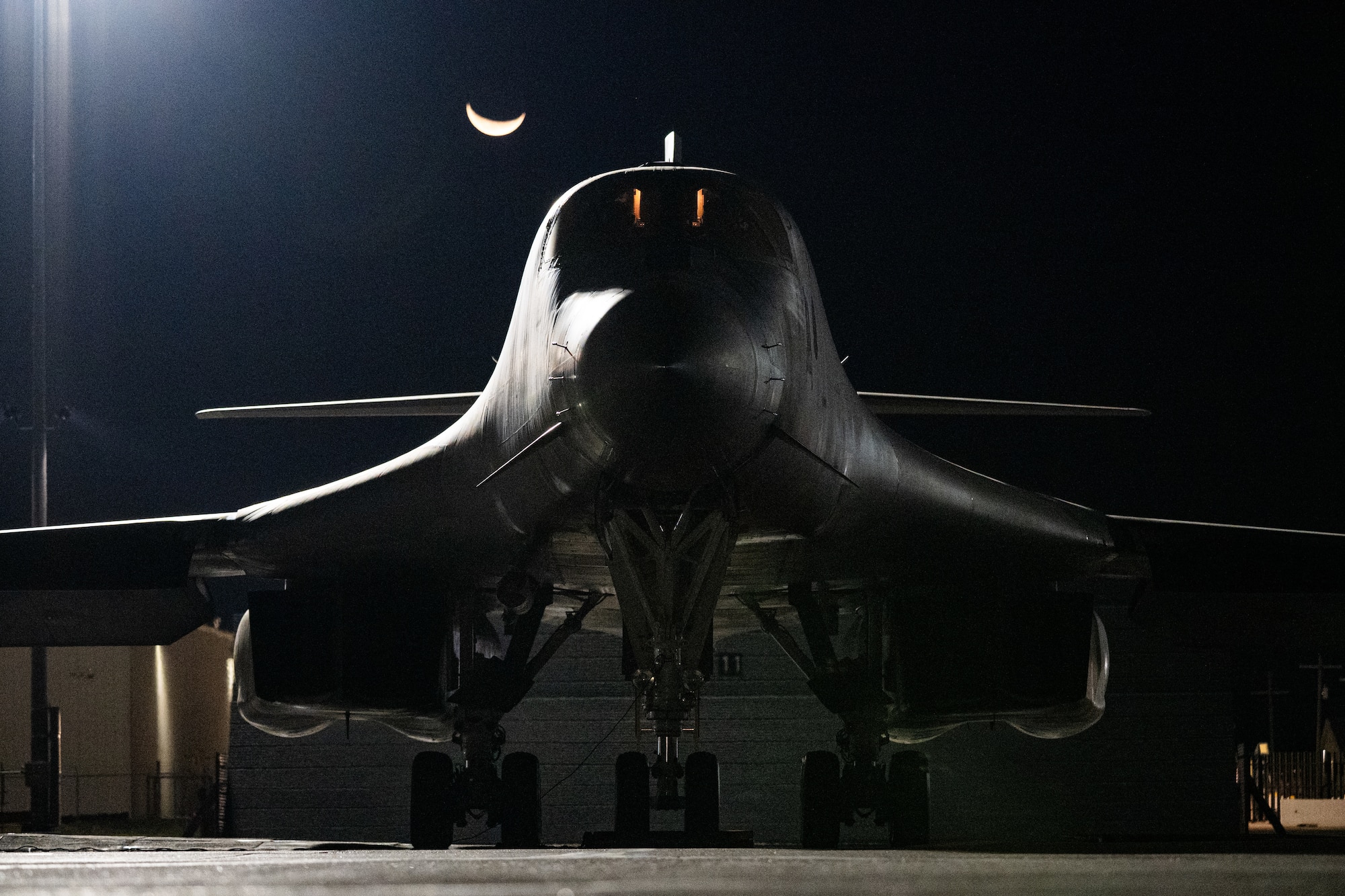 A U.S. Air Force B-1B Lancer assigned to the 9th Bomb Squadron prepares to depart Dyess Air Force Base, Texas, in support of a Bomber Task Force deployment, Oct. 16, 2025. The U.S. demonstrates its unwavering commitment to Allies and partners through the global presence and actions of its military forces. (U.S. Air Force photo by Senior Airman Jade M. Caldwell)