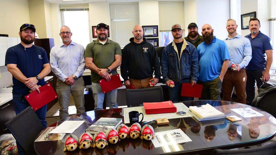 Tim Fudge, U.S. Army Corps of Engineers Nashville District Operations Division chief, recognizes employees with the U.S. Army Corps of Engineers Nashville District’s Hedgehog Award Nov. 12, 2025, at the headquarters in Nashville, Tennessee, for their efforts supporting back-to-back critical repair actions this past year at Wilson and Pickwick Locks on the Tennessee River. (USACE Photo by Lee Roberts)