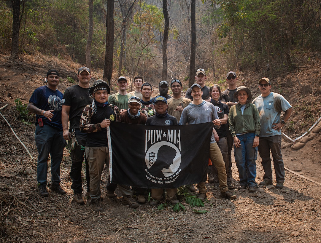 Defense POW/MIA Accounting Agency recovery team members pose for a group photo at the end of a recovery mission in Thailand, March 29, 2025.