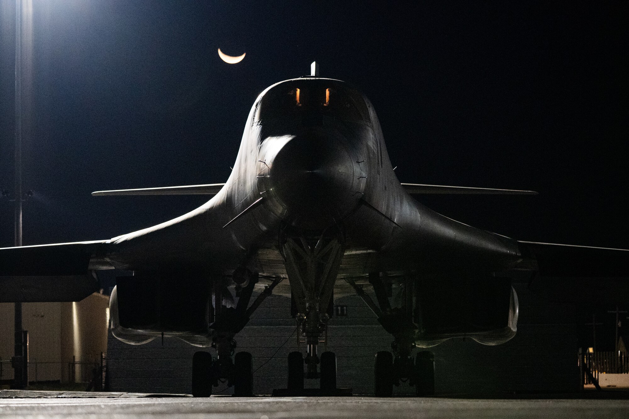 A U.S. Air Force B-1B Lancer assigned to the 9th Bomb Squadron prepares to depart Dyess Air Force Base, Texas, in support of a Bomber Task Force deployment, Oct. 16, 2025. The U.S. demonstrates its unwavering commitment to Allies and partners through the global presence and actions of its military forces. (U.S. Air Force photo by Senior Airman Jade M. Caldwell)