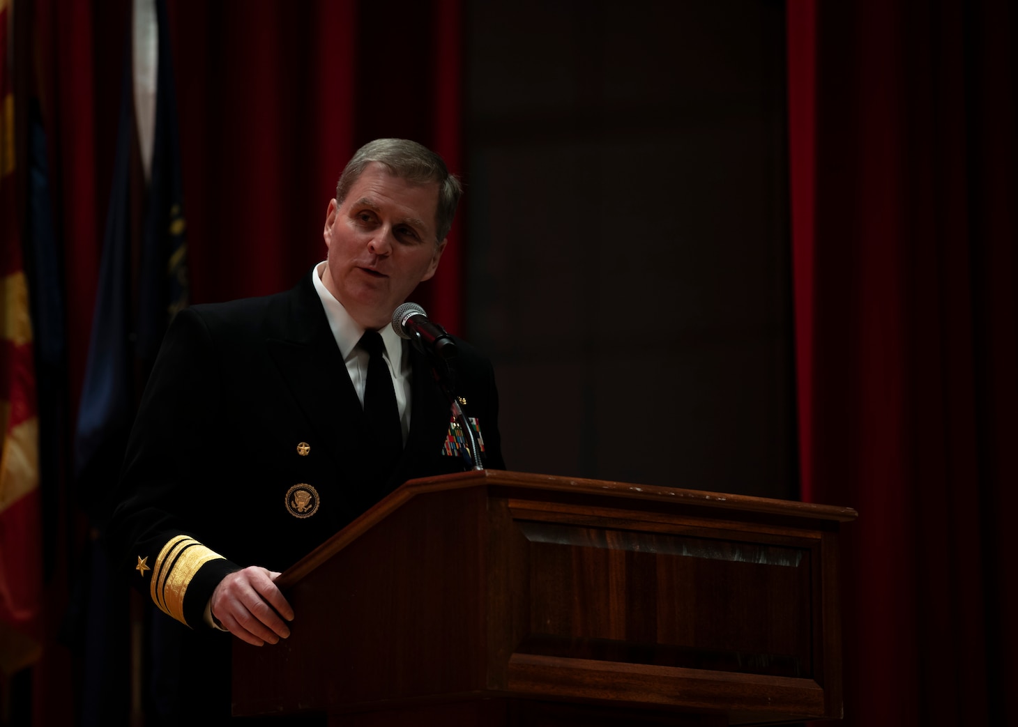 Vice Adm. Fred Kacher, Commander, U.S. 7th Fleet, provides remarks during the U.S. 7th Fleet Change of Command ceremony onboard Commander, Fleet Activities Yokosuka, Nov. 13, 2025.