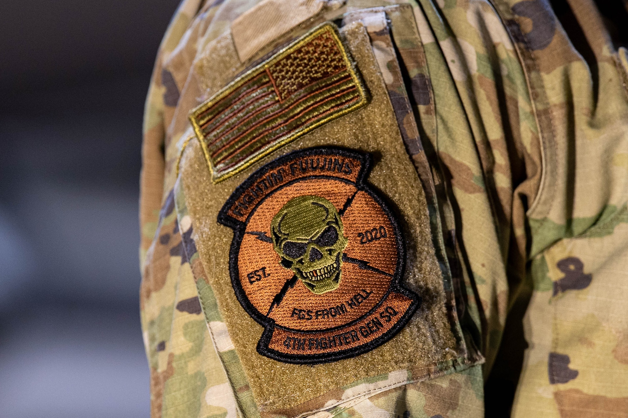 A close-up shot of a 4th E F G S patch
