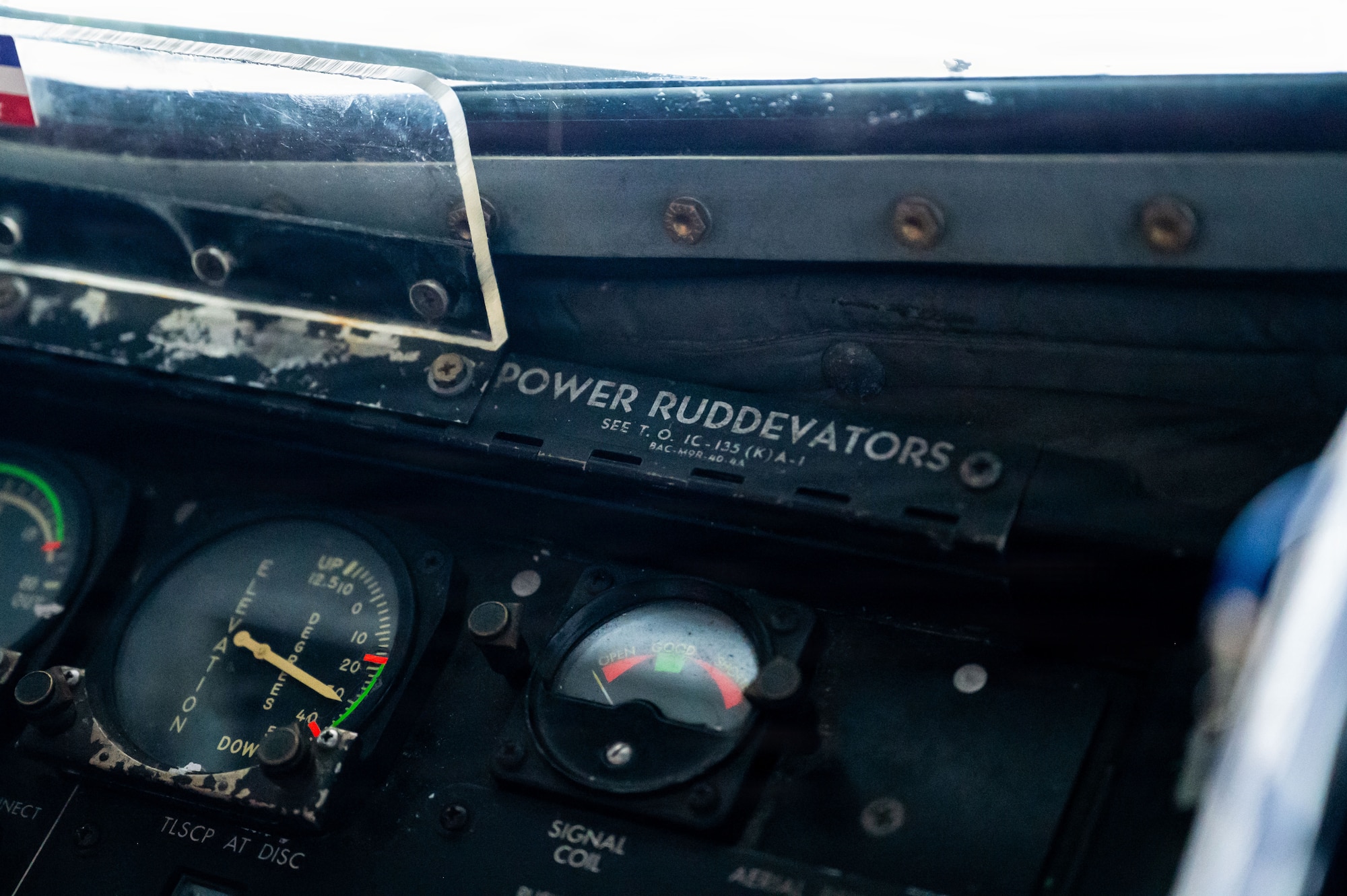 The dash of a boom pod inside of a KC-135 Stratotanker from the 100th Air Refueling Wing during exercise Ocean Sky, over the Atlantic Ocean, Oct. 15, 2025.