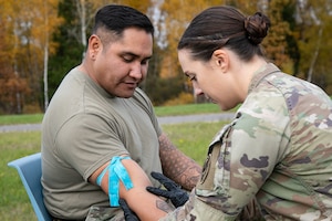 Donating blood for a Precision Blood Aerial Delivery System drone delivery exercise