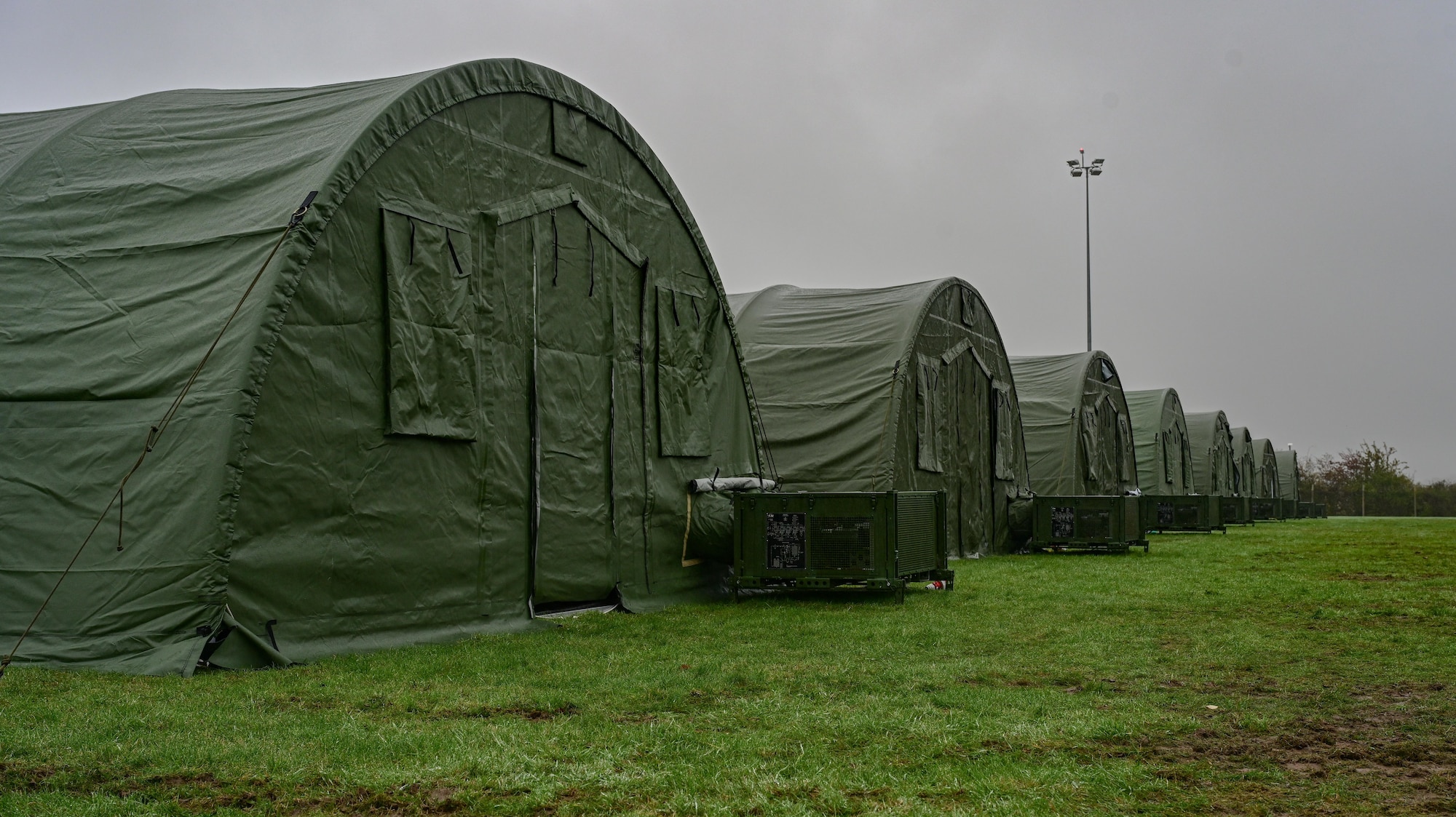 A U.S. Air Force small shelter system rests during exercise King Bee at RAF Mildenhall, England, Oct. 29, 2025.