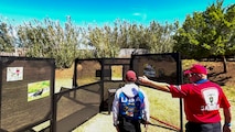 United States Air Force Tech Sgt. Dan Antonio Deladingco, 9th Mission Support Group (MSG) executive assistant, waits to start while competing in the 2025 International Practical Shooting Confederation (IPSC) Handgun World Shoot in Stilfontein, South Africa, Aug. 25, 2025.