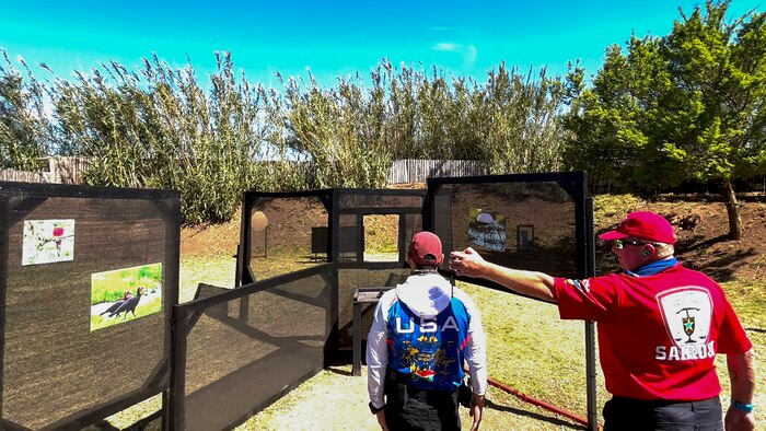 United States Air Force Tech Sgt. Dan Antonio Deladingco, 9th Mission Support Group (MSG) executive assistant, waits to start while competing in the 2025 International Practical Shooting Confederation (IPSC) Handgun World Shoot in Stilfontein, South Africa, Aug. 25, 2025.