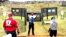 United States Air Force Tech Sgt. Dan Antonio Deladingco, 9th Mission Support Group (MSG) executive assistant, competes in the 2025 International Practical Shooting Confederation (IPSC) Handgun World Shoot in Stilfontein, South Africa, Aug. 25, 2025.