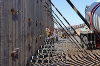 U.S. Army Corps of Engineers South Pacific Border Task Force install border barrier panels at the BMGR-1 project site near Yuma, Arizona, Oct. 29. USACE is replacing permanent border barriers along the southern border of the U.S. at the direction of the U.S. Army by the Secretary of War, in response to the presidential national emergency declaration dated Jan. 20, 2025, authorizing the use of Section 2803 of Title 10, U.S. Code