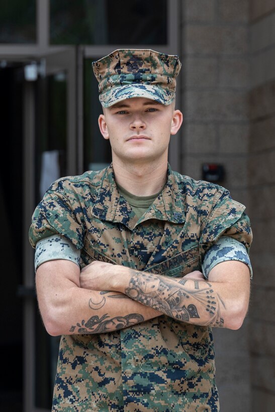U.S. Marine Corps Cpl. Hayden Lester, a helicopter mechanic with Marine Aircraft Group 39, 3rd Marine Aircraft Wing, and the non-commissioned officer in charge of the 24 Area Bachelor Enlisted Quarters, poses for a portrait at Marine Corps Base Camp Pendleton, Oct. 7, 2025.