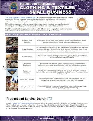 C&T flyer provides information on what is procured, where to find procurement opportunities, major spend patterns, training opportunities, and contact info.