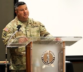 Col. Shawn Nokes, the outgoing commander of the 129th Regiment (Regional Training Institute), speaks during the unit's Change of Command Ceremony.