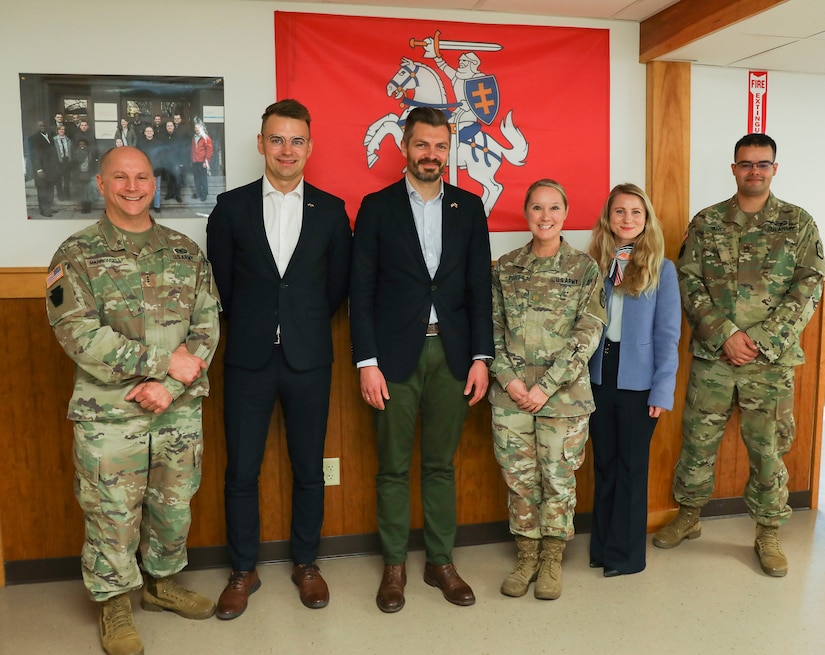 Lithuanian Vice Minister of Defense, Mr. Margiris Abukevičius, his advisor, Mr. Tadas Sakunas, Ms. Monika Koroliovienė, Defense Counselor, Embassy of Lithuania, visited the Pa. Guard’s Cyber Defense branch, led by Maj. Christine Pierce, Oct. 28 at Fort Indiantown Gap.