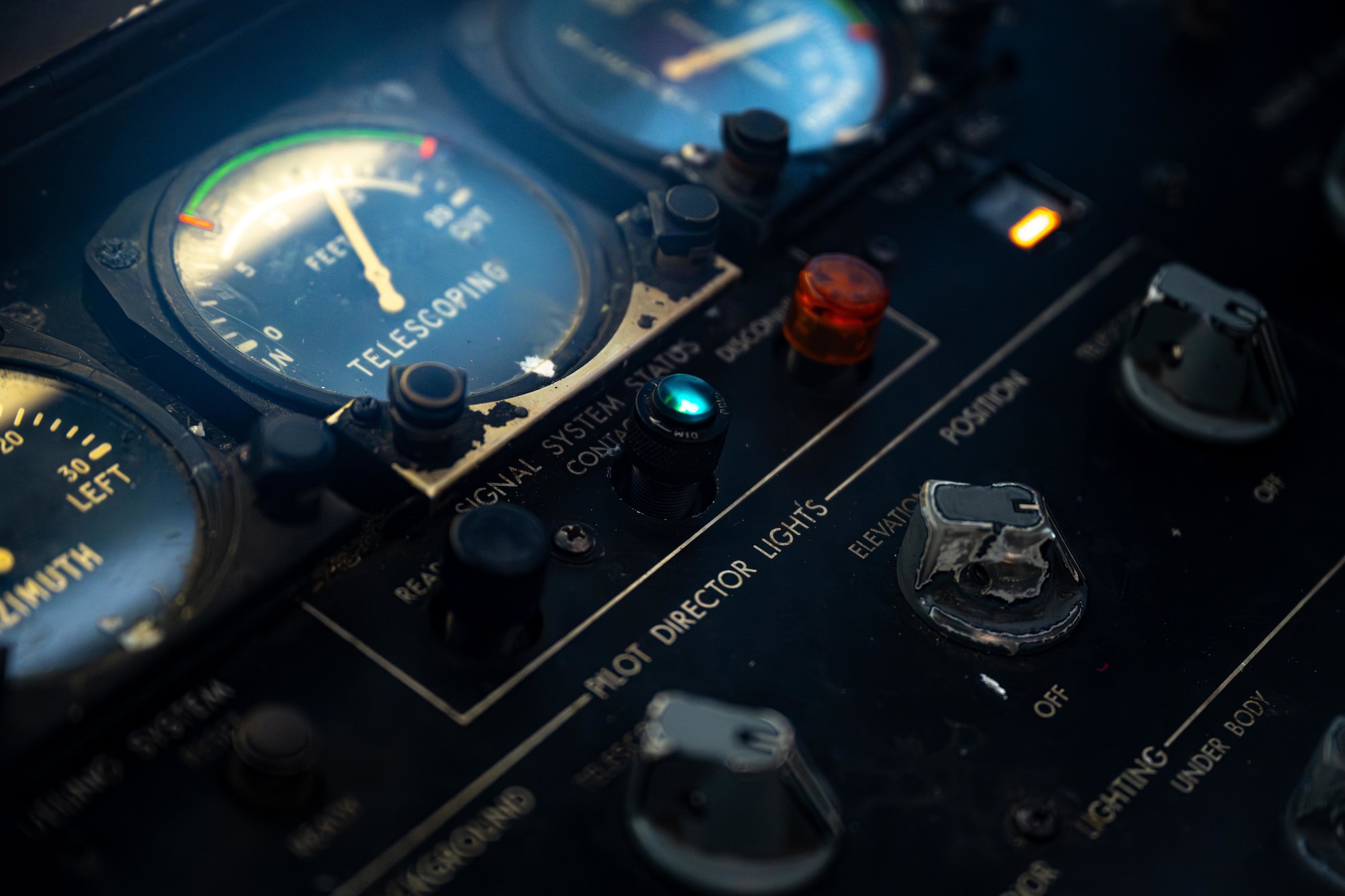 A ‘contact’ sensor lights up on the control panel of a U.S. Air Force KC-135 Stratotanker assigned to the 909th Air Refueling Squadron during a refueling mission in preparation of Exercise Bushido Guardian 2025 over the Pacific Ocean.