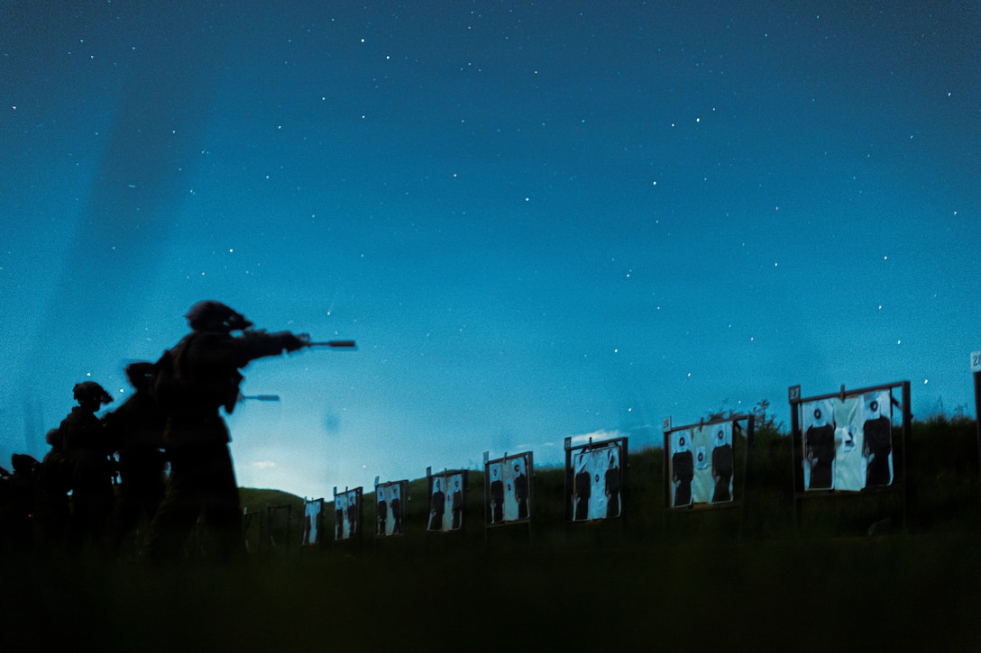 U.S. Marines with Lima Company, Battalion Landing Team 3/6, 22nd Marine Expeditionary Unit (Special Operations Capable), conduct a live-fire range on Camp Santiago, Puerto Rico, Oct. 30, 2025.  U.S. military forces are deployed to the Caribbean in support of the U.S. Southern Command mission, Department of War-directed operations, and the president’s priorities to disrupt illicit drug trafficking and protect the homeland. (U.S. Marine Corps photo)