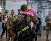 Members of the 171st Air Refueling Wing are welcomed home from deployment by family and friends Oct. 26, 2025.