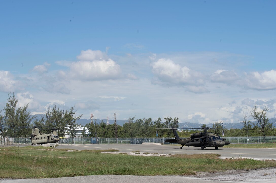 Military helicopters on a flight line