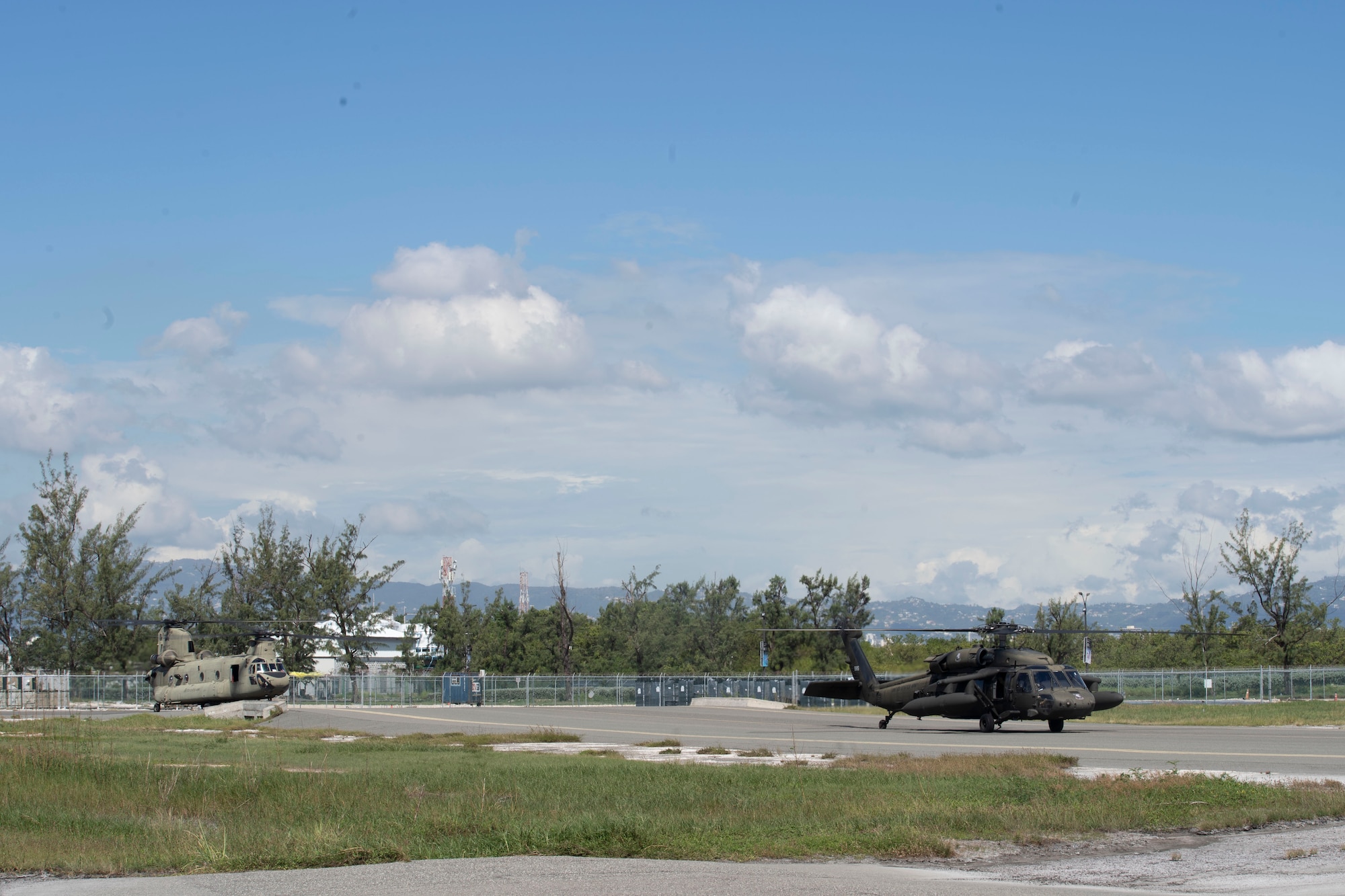 Military helicopters on a flight line