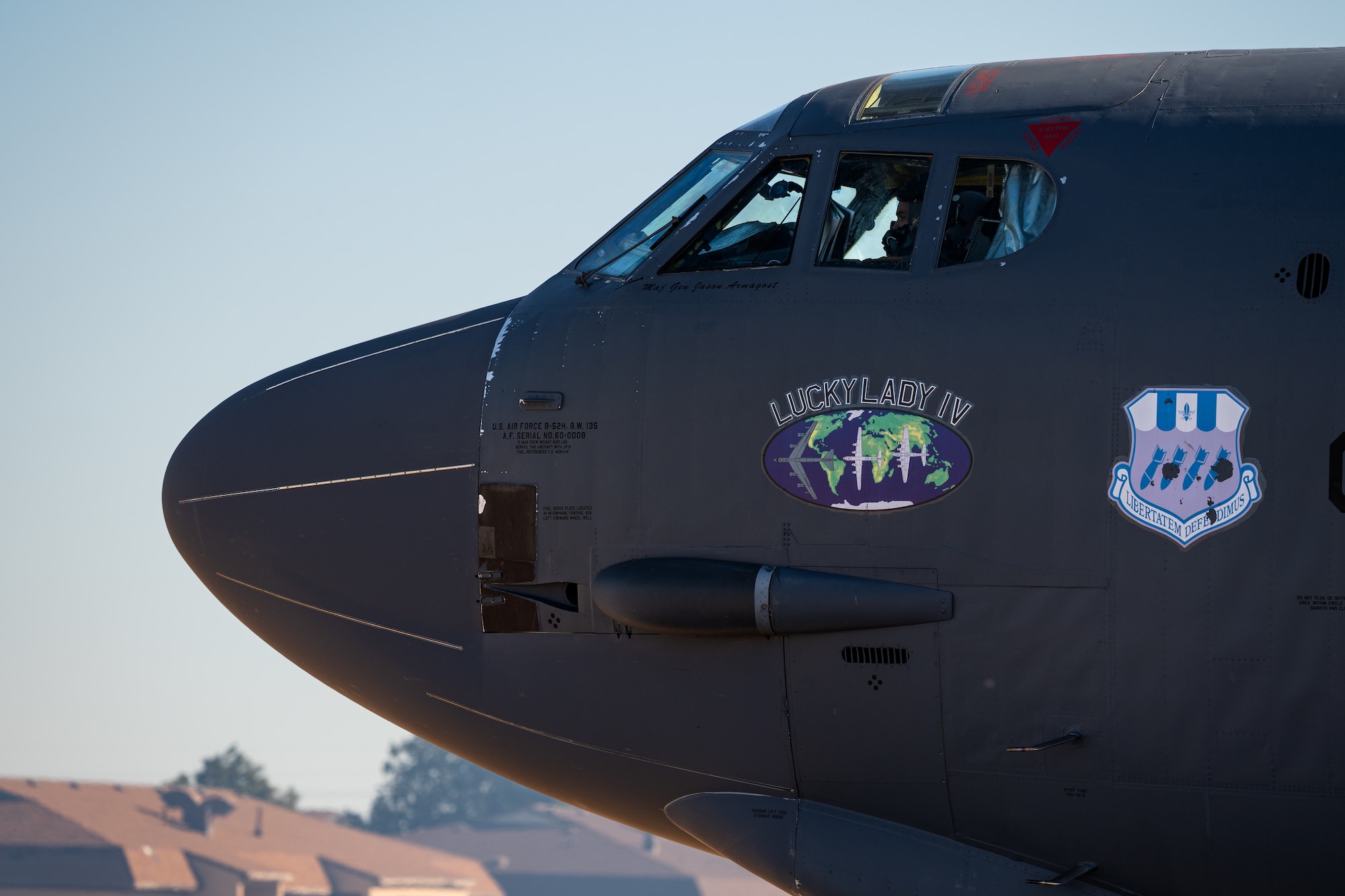 A U.S. Air Force B-52 Stratofortress, stationed at Barksdale Air Force Base, Louisiana, prepares to depart as part of Exercise Global Thunder 26 at Dyess AFB, Texas, Oct. 29, 2025. Global Thunder is an annual command and control exercise designed to train U.S. Strategic Command Forces and assess joint operational readiness. (U.S. Air Force photo by Senior Airman Jade M. Caldwell)