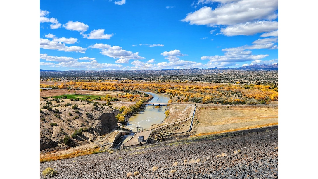Fall colors along the Rio Grande as seen from Cochiti Dam, October 2024. Photo by Samantha Jones.